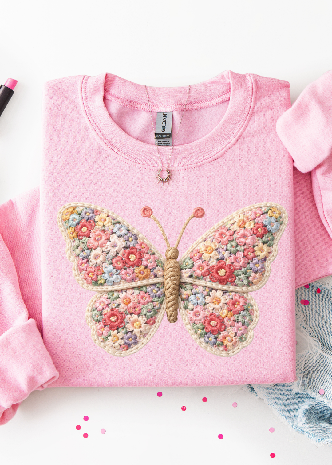 ⭐ BEST SELLER ⭐ Butterfly Faux Crochet Tee or Sweatshirt