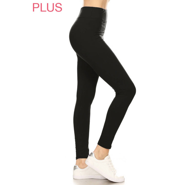 Plus Size 3" Yoga Band Buttery Soft Solid Leggings: Black / ONEPLUS
