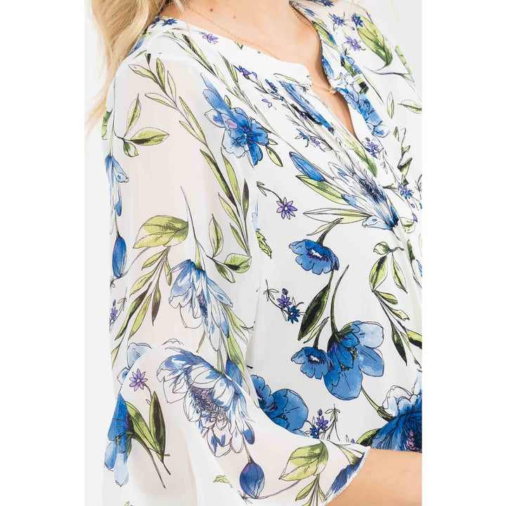 FLORAL MIX MEDIA PINTUCK BLOUSE