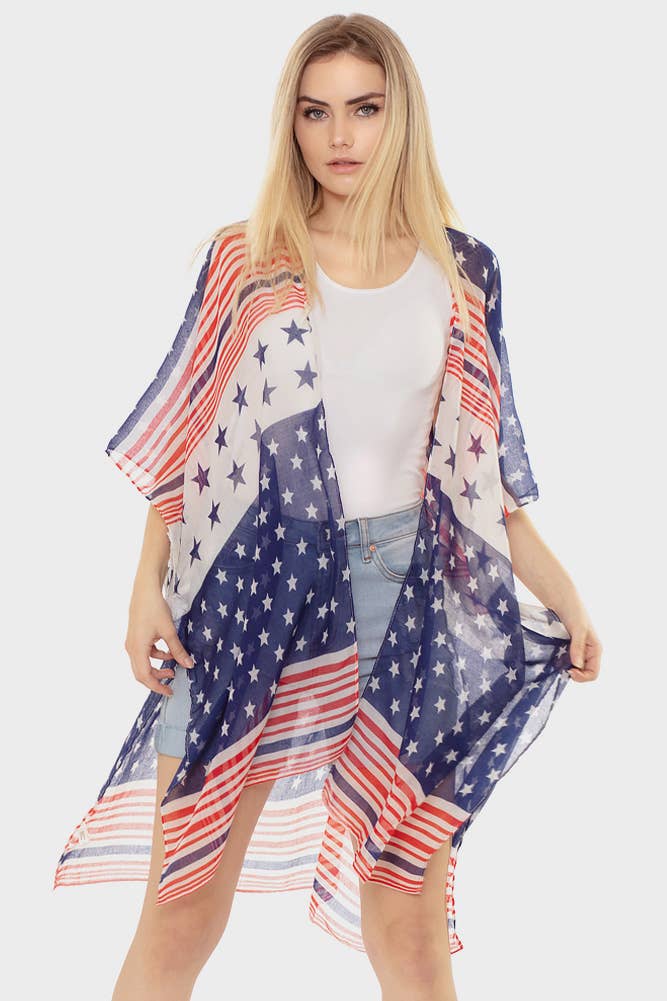 American Flag Multi Striped Summer Kimono