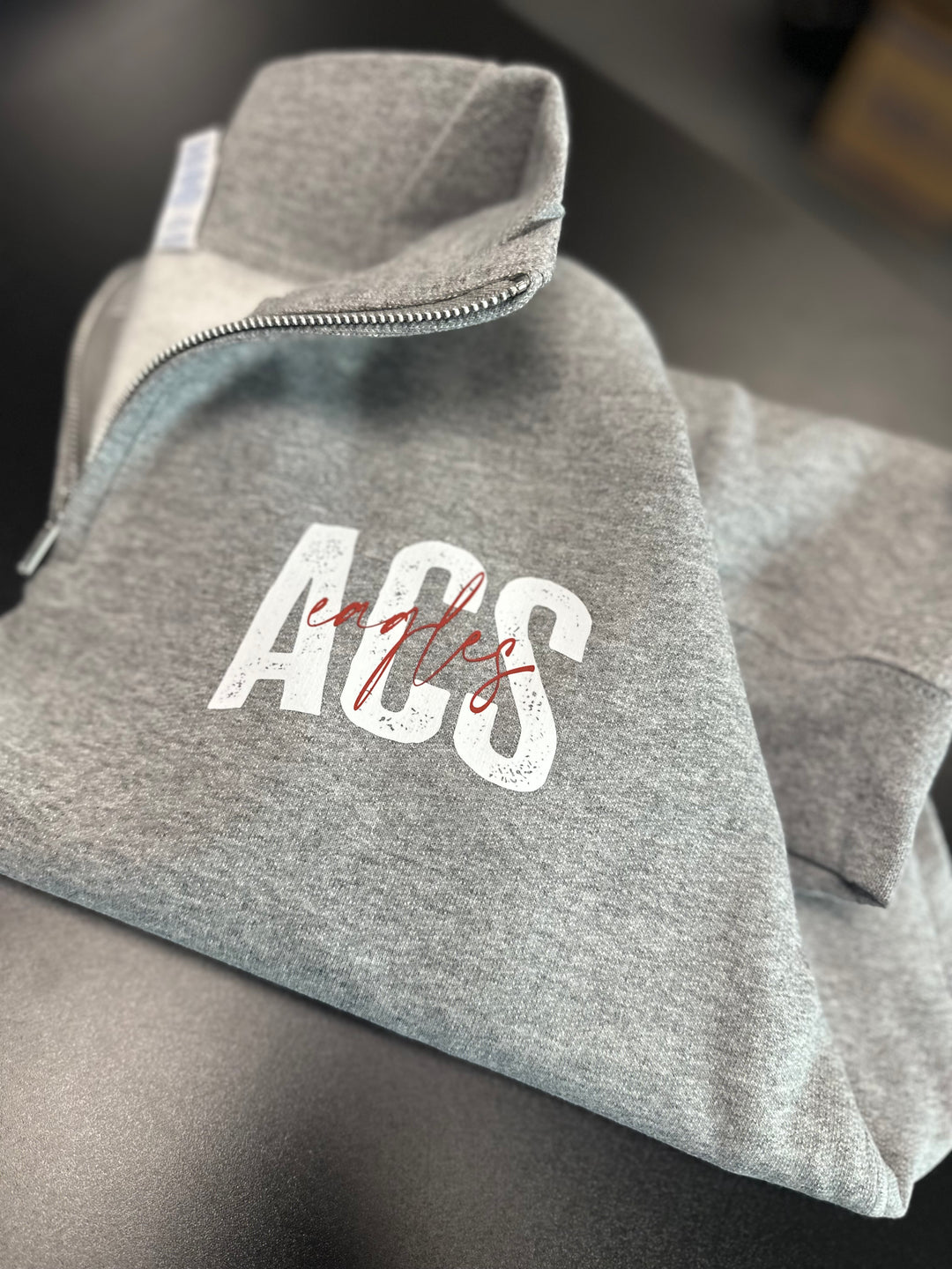 1/4 ZIP DISTRESSED BIG BACK WITH FRONT PRINT - CUSTOM