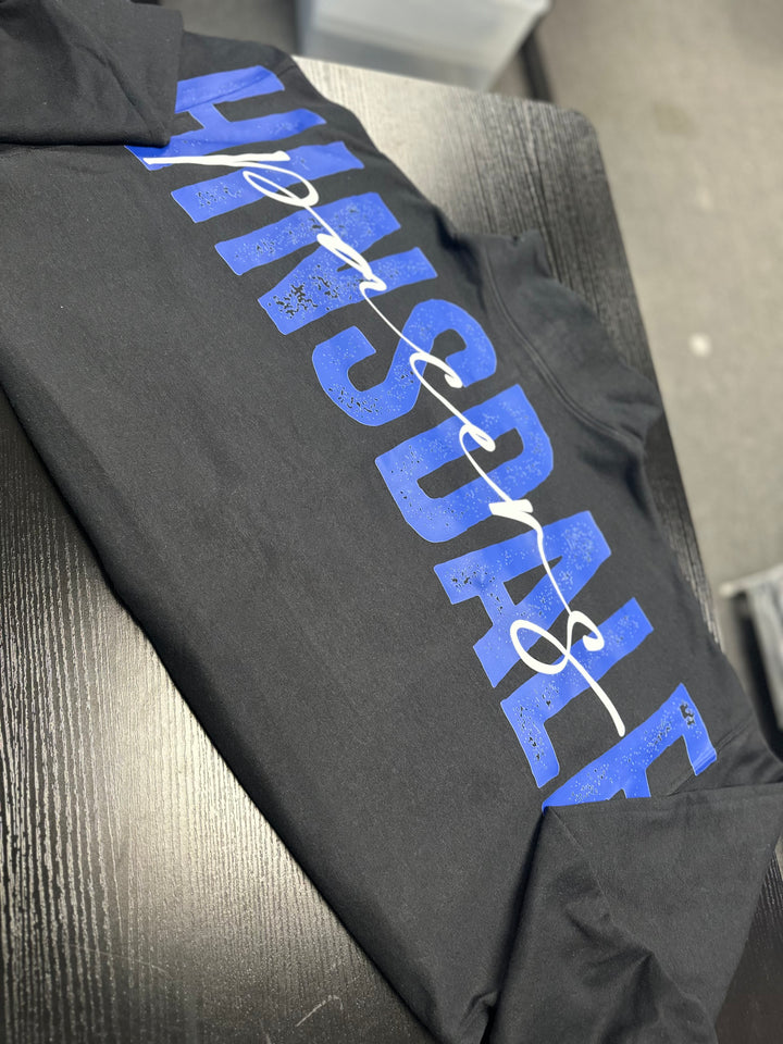 1/4 ZIP DISTRESSED BIG BACK WITH FRONT PRINT - CUSTOM