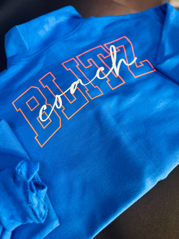 1/4 ZIP HOLLOW SHOULDER BACK WITH CURSIVE CENTER- CUSTOM
