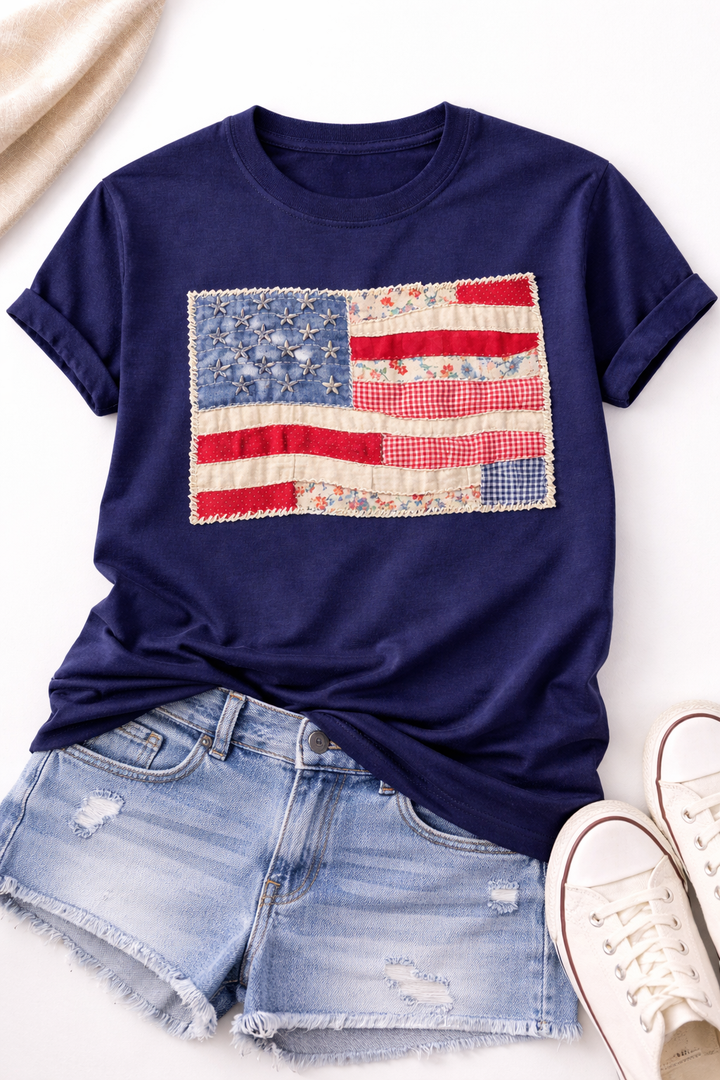 Patriotic Patchwork Flag Graphic Tee