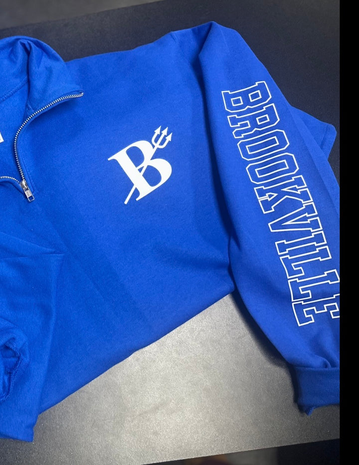 1/4 ZIP SWEATSHIRT HOLLOW SLEEVE FONT WITH MASCOT CHEST - CUSTOM