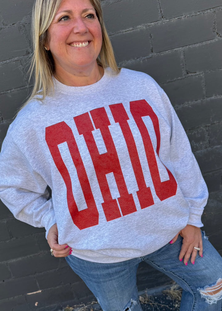 OHIO RED GLITTER LARGE PRINT - GRAPHIC SWEATSHIRT