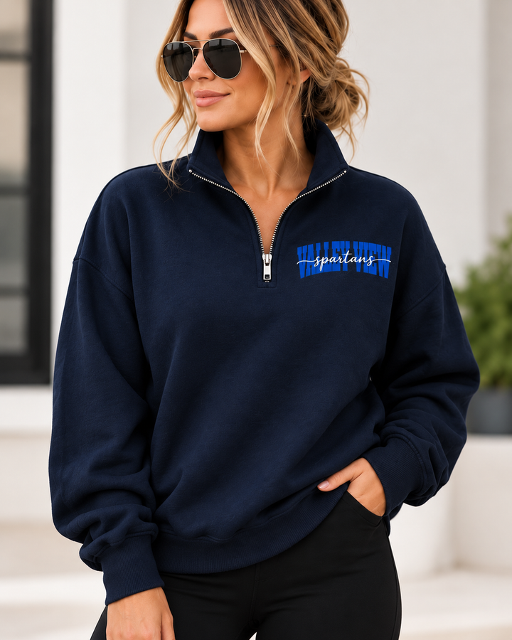 1/4 ZIP SOLID WITH CENTER TEXT - CUSTOM SHOULDER TO SHOULDER PRINT