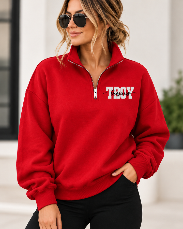 1/4 ZIP SOLID WITH CENTER TEXT - CUSTOM SHOULDER TO SHOULDER PRINT