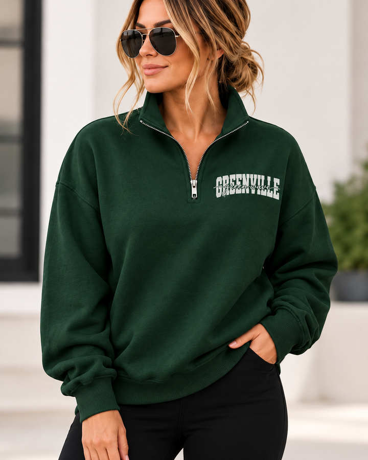 1/4 ZIP SOLID WITH CENTER TEXT - CUSTOM SHOULDER TO SHOULDER PRINT
