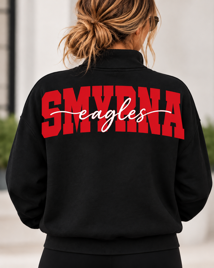 1/4 ZIP SOLID WITH CENTER TEXT - CUSTOM SHOULDER TO SHOULDER PRINT