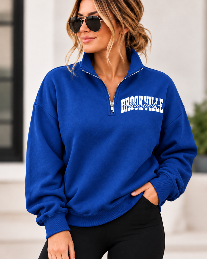 1/4 ZIP SOLID WITH CENTER TEXT - CUSTOM SHOULDER TO SHOULDER PRINT
