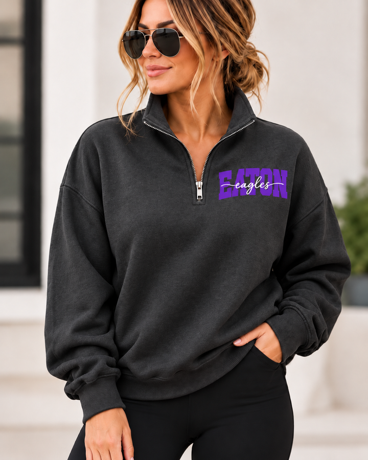 1/4 ZIP SOLID WITH CENTER TEXT - CUSTOM SHOULDER TO SHOULDER PRINT