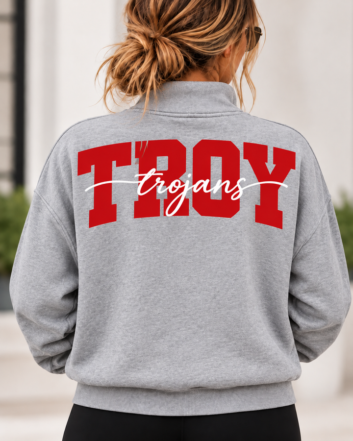 1/4 ZIP SOLID WITH CENTER TEXT - CUSTOM SHOULDER TO SHOULDER PRINT