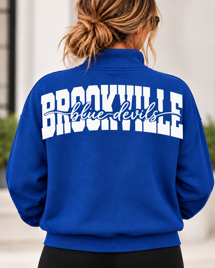 1/4 ZIP SOLID WITH CENTER TEXT - CUSTOM SHOULDER TO SHOULDER PRINT
