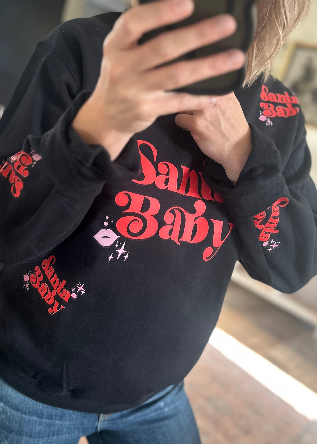 RED SANTA BABY ALL OVER SWEATSHIRT