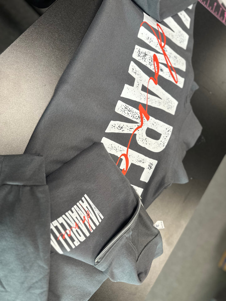 1/4 ZIP DISTRESSED BIG BACK WITH FRONT PRINT - CUSTOM