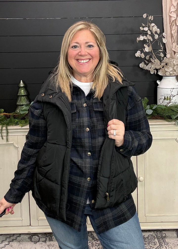 Midnight Campfire Plaid Hooded Jacket