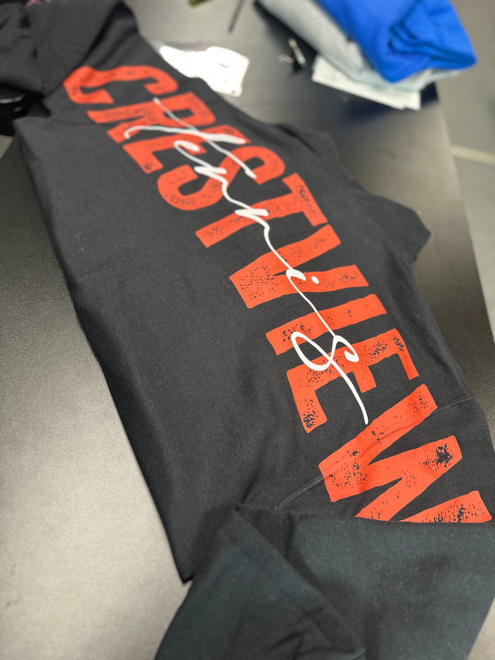 1/4 ZIP DISTRESSED BIG BACK WITH FRONT PRINT - CUSTOM