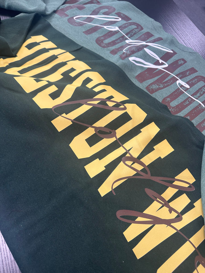 SOLID CUSTOM BIG BACK SWEATSHIRT WITH CURSIVE CENTER