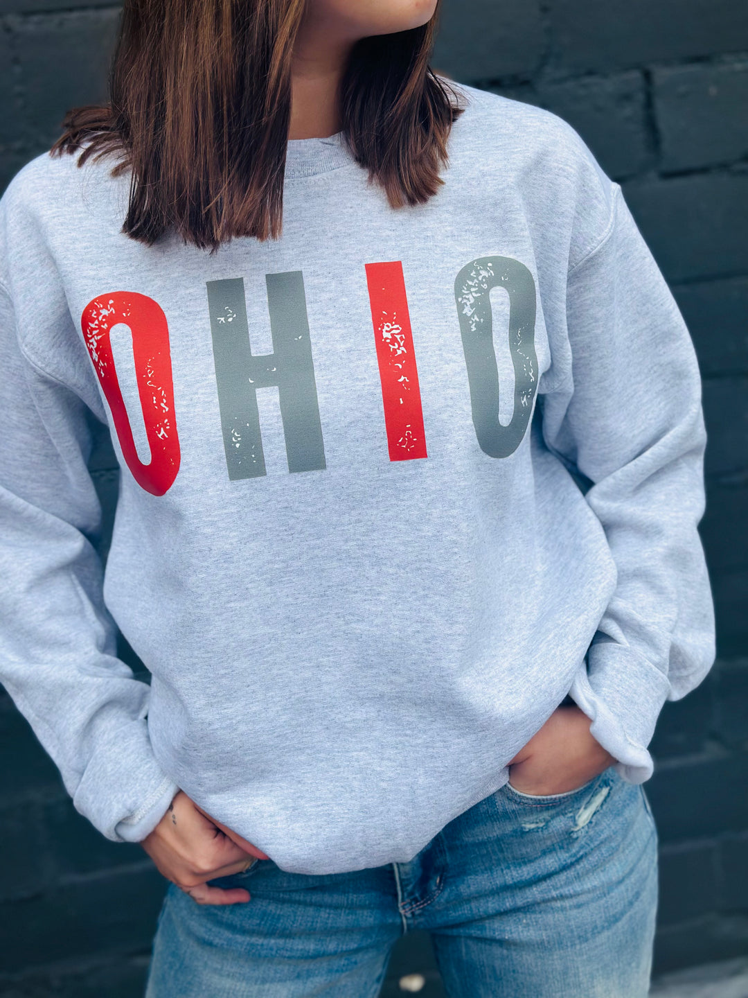 DISTRESSED OHIO GRAPHIC SWEATSHIRT