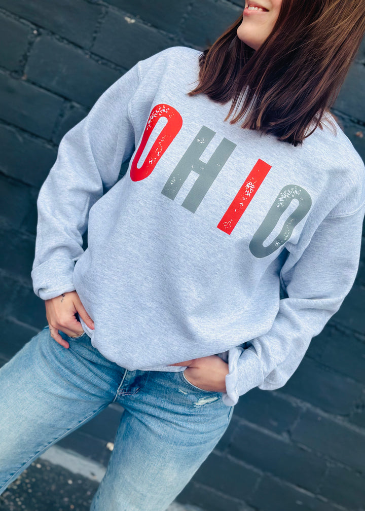 DISTRESSED OHIO GRAPHIC SWEATSHIRT