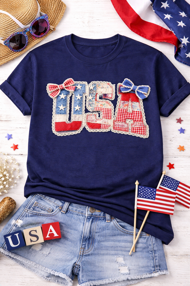 Faux Quilted USA Graphic Tee