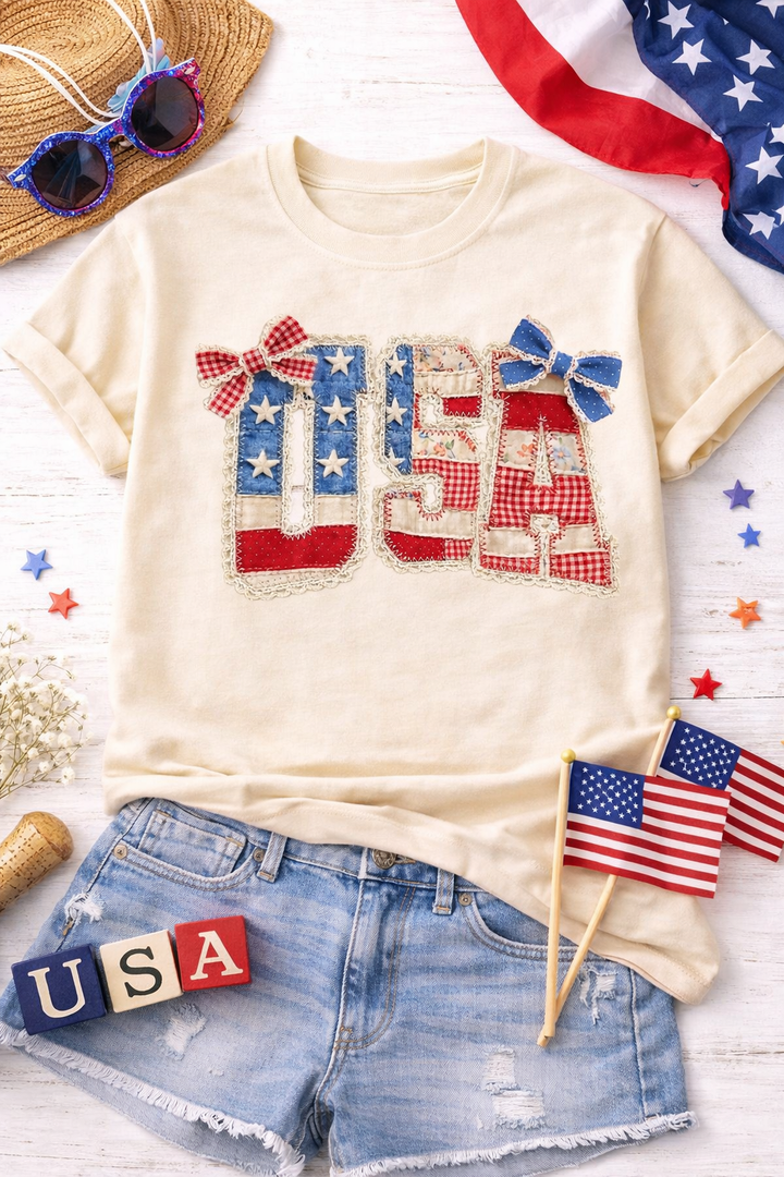 Faux Quilted USA Graphic Tee
