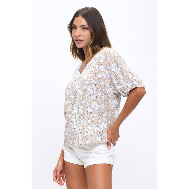 FLORAL PRINT CROCHET TRIM DOLMAN