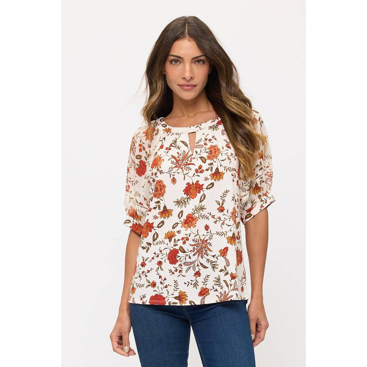 CROCHET PUFF SLEEVE PEASANT: IVORY/RUST/OLIVE
