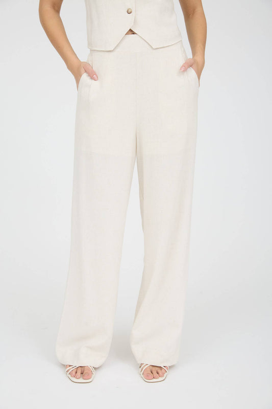 Oatmeal High Waist Wide Leg Linen Pants