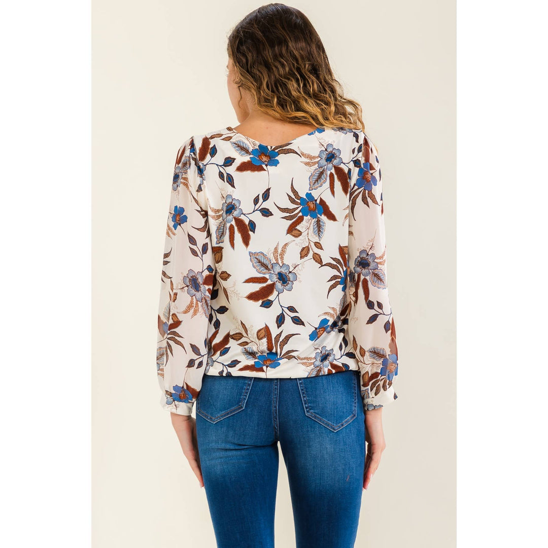 FLORAL BOHO BUBBLE HEM PEASANT: CREAM/DENIM