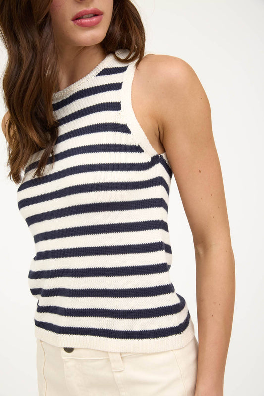 Navy and Cream Stripe Sweater Tank Top