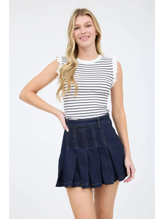 Stripe Ruffle Sleeveless Top