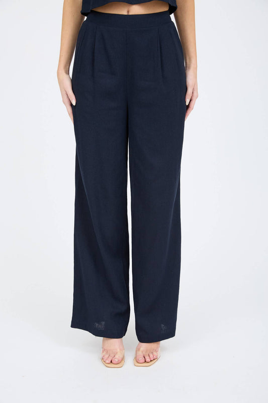 Navy High Waist Pleated Pants