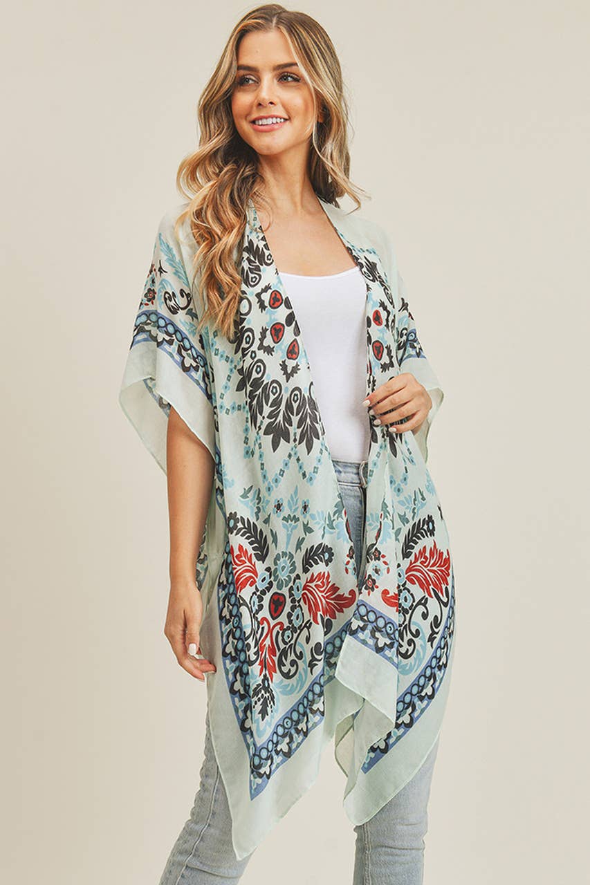Bohemian Print Summer Kimono: Beige/Burgundy