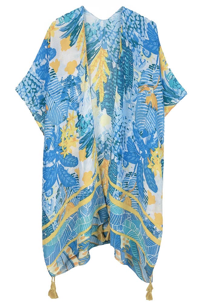 Floral Pattern Print Tassel Summer Kimono: Fuchsia