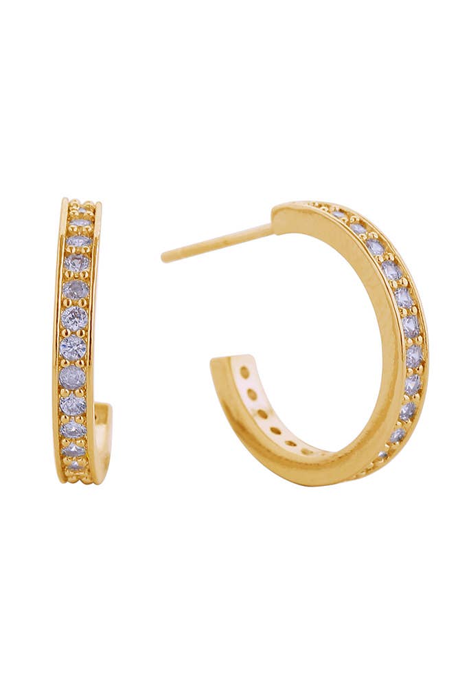 14K Daily CZ Pave Hoop Post Earring: Gold / 2.6 cm