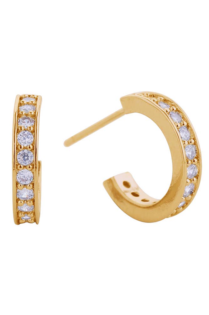 14K Daily CZ Pave Hoop Post Earring: Gold / 2.6 cm