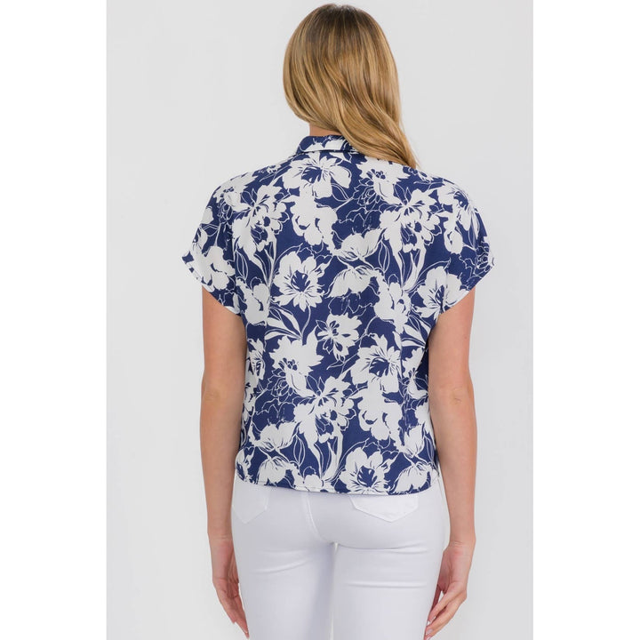 FLORAL TIE FRONT DOLMAN SHIRT