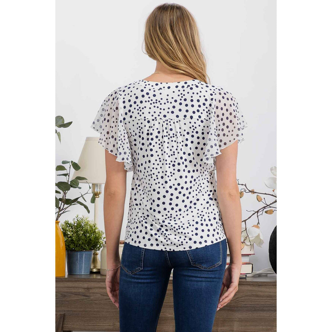 POLKA DOT ITY MIX MEDIA FLUTTER HALF PLACKET PEASANT