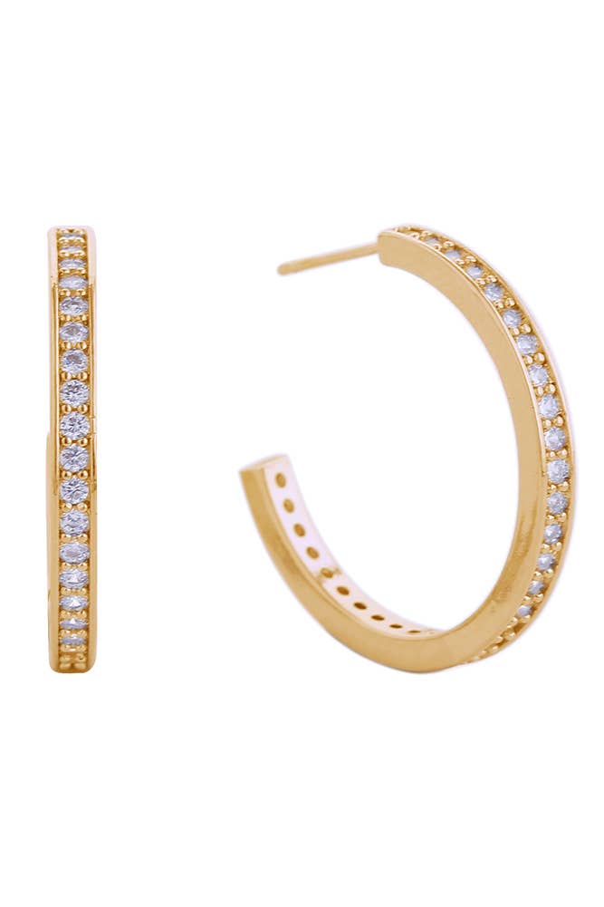 14K Daily CZ Pave Hoop Post Earring: Gold / 2.6 cm