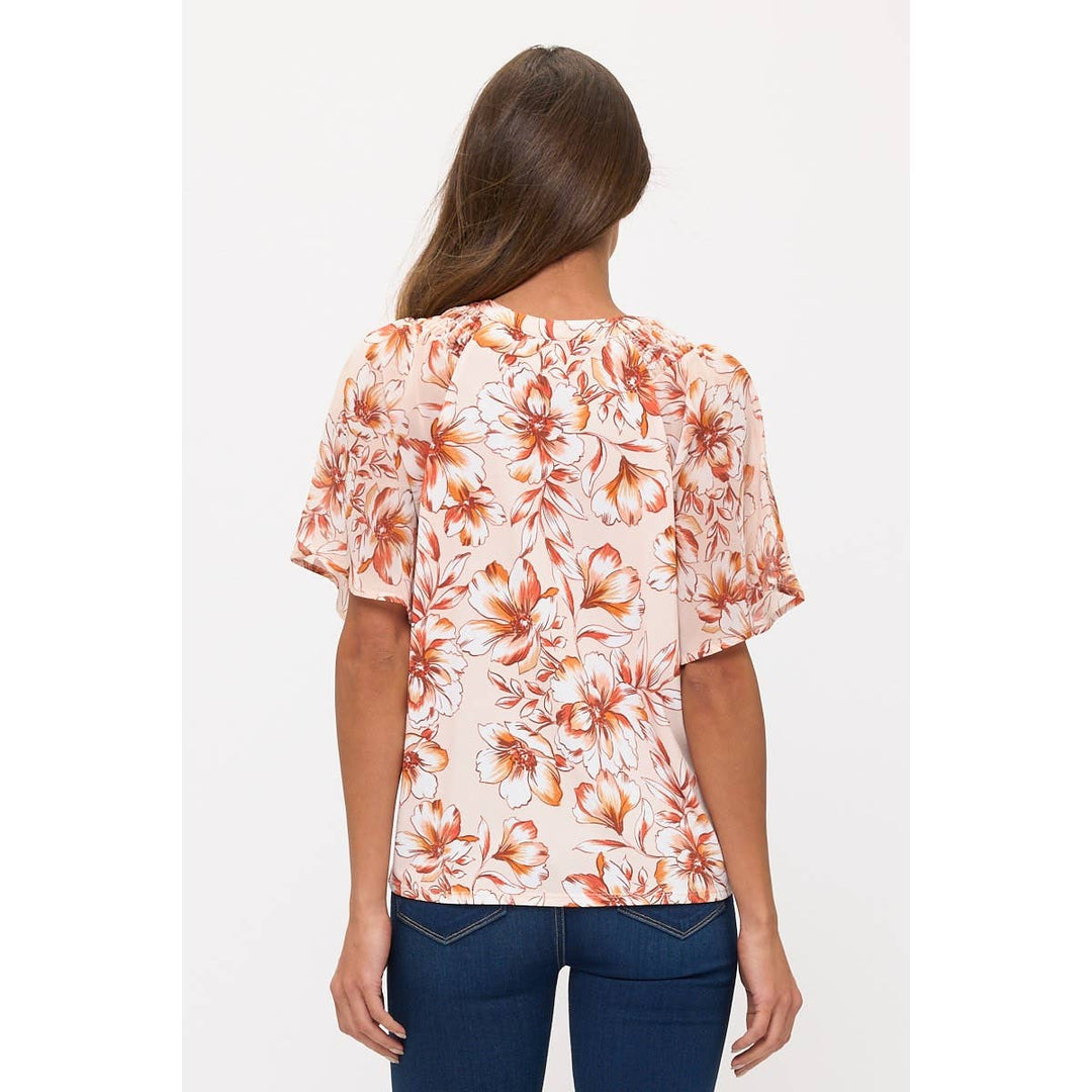 FLORAL ITY MIX MEDIA SPLIT NECK FASHION TEE
