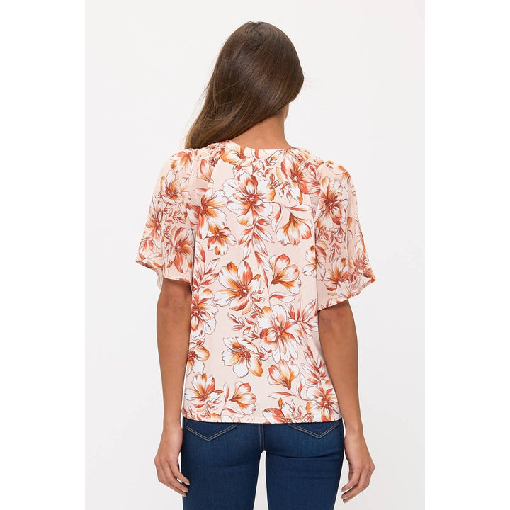 FLORAL ITY MIX MEDIA SPLIT NECK FASHION TEE