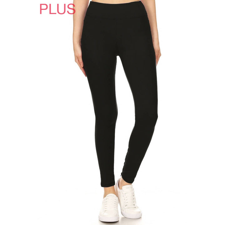 Plus Size 3" Yoga Band Buttery Soft Solid Leggings: Black / ONEPLUS