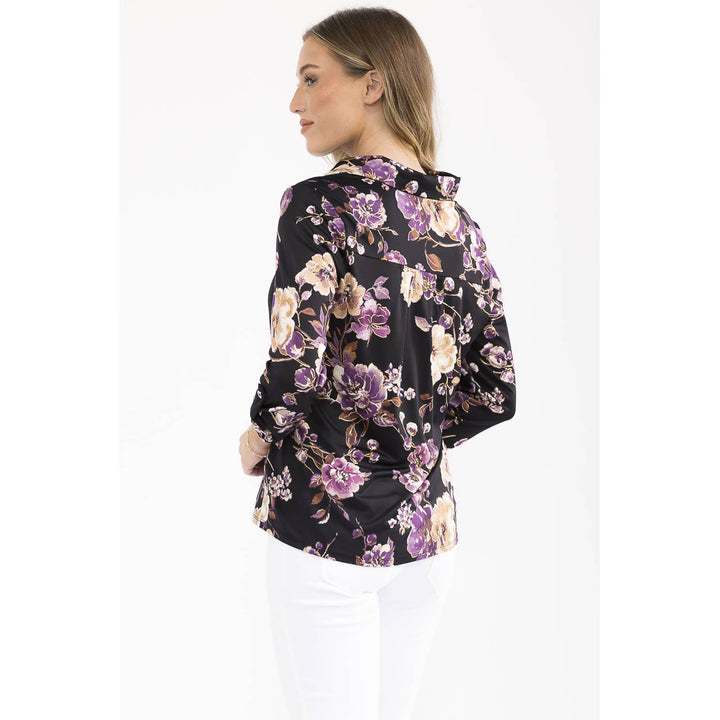 FOIL FLORAL COLLAR SHIRT: BLACK/PLUM/GOLD