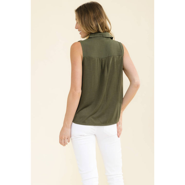 COLLAR TIE FRONT SHIRT: Olive Grey