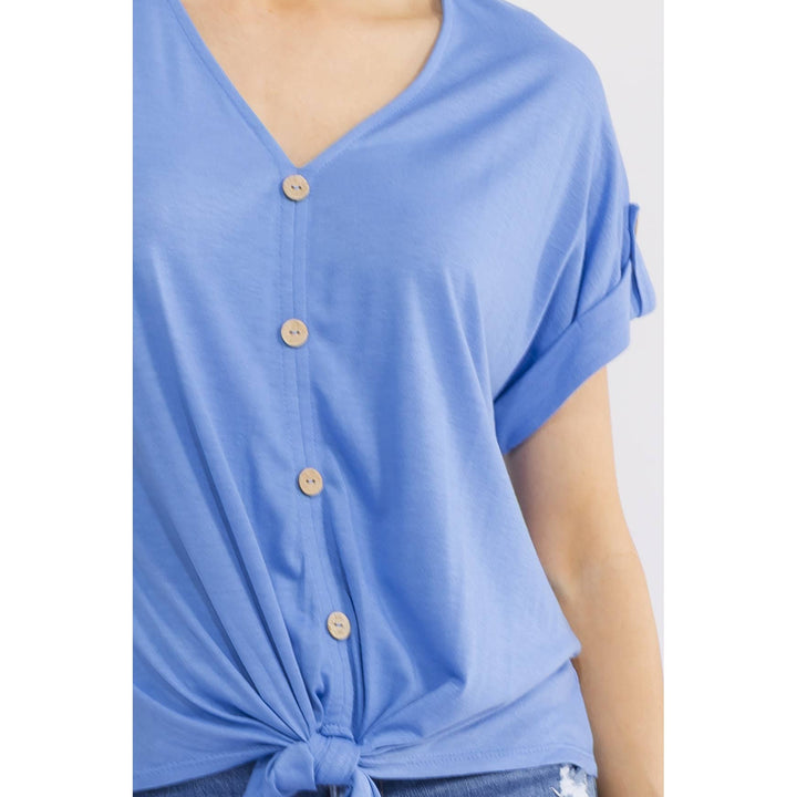 WOOD BUTTON TIE FRONT : Sea Blue