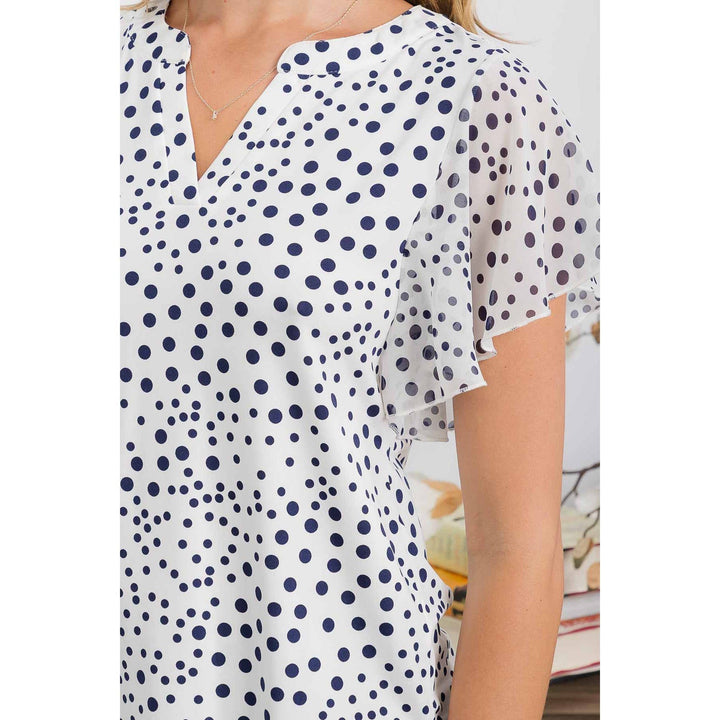 POLKA DOT ITY MIX MEDIA FLUTTER HALF PLACKET PEASANT