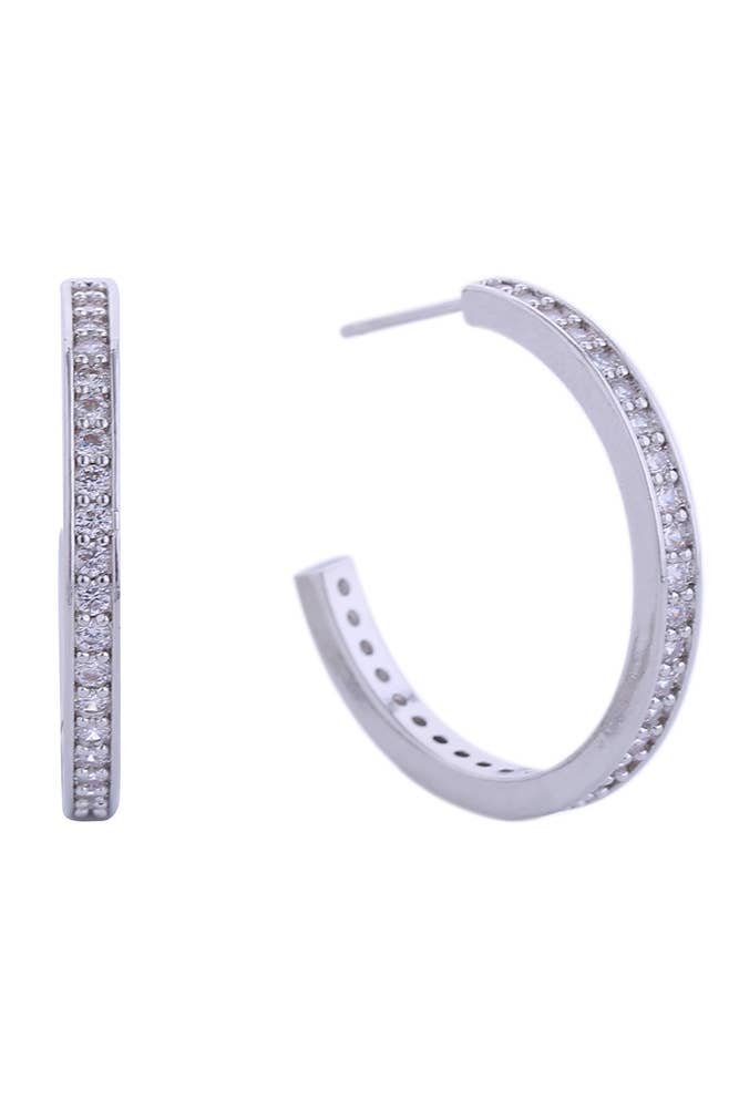 14K Daily CZ Pave Hoop Post Earring: Gold / 2.6 cm