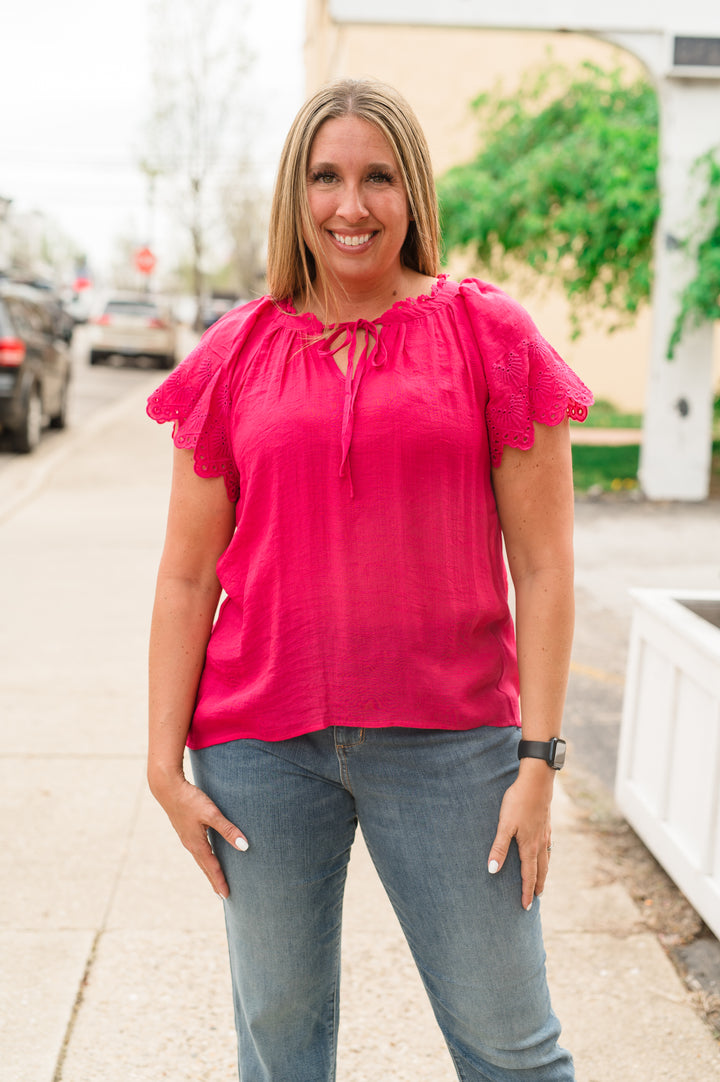 Tissue Faille Tie Front Blouse: Fuchsia